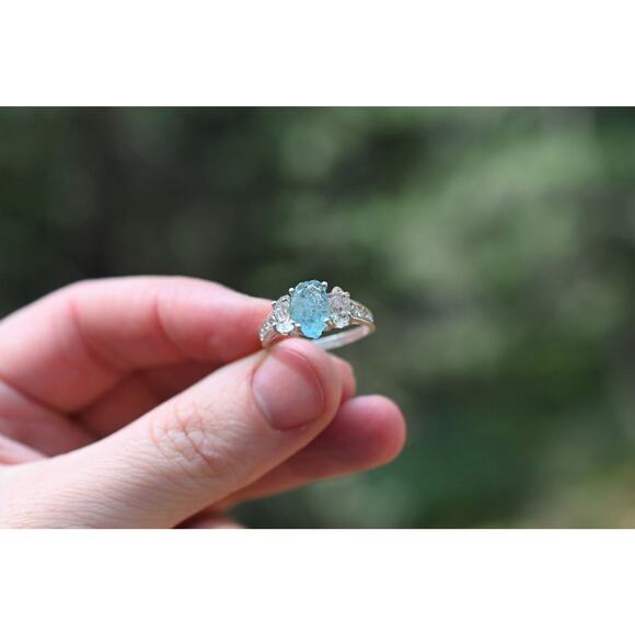 Aquamarine Engagement Ring, Unique Rough stone Ring, Raw Mineral Ring, - Picture 4 of 4